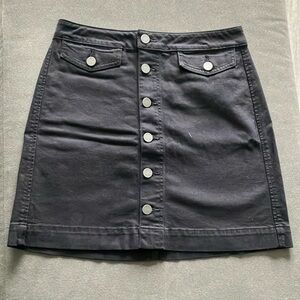 LOFT Classic Black Button-Front Denim Skirt